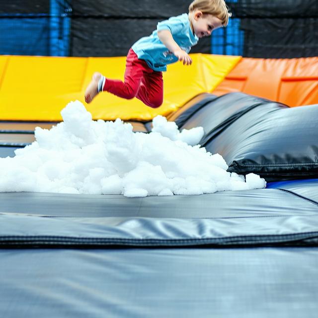 Freestyle jumper in open trampoline arena