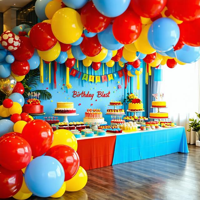 Birthday Blast party room with colourful decorations